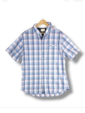 7 Diamonds Mondaze Short Sleeve Button Front Shirt XL Pink Blue Plaid smk-6240